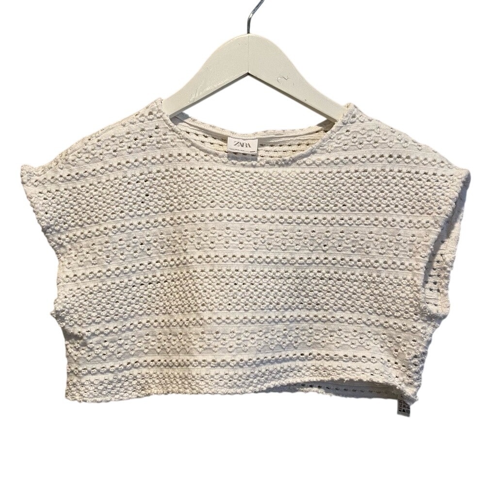 Zara Kids White Crochet Knit Crop Top Tunic Shirt Size 11-12 Years‎ Boxy Beachy